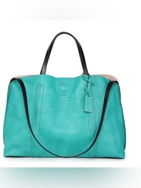 “ON TREND” Turquoise Leather Carryall & Canvas Inserts Travel “Forest Island”